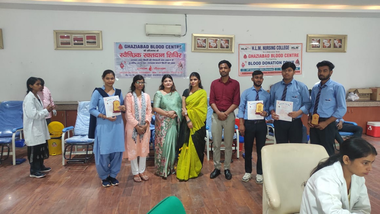 HLM Nursing College, Ghaziabad, in collaboration with Ghaziabad Blood Centre, organized a successful blood donation drive